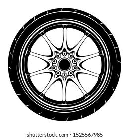 car wheel rim vector silhouette, icon, logo, monochrome, color in black and transparent for conceptual design