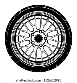 car wheel rim vector silhouette, icon, logo, monochrome, color in black and transparent for conceptual design