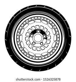 car wheel rim vector silhouette, icon, logo, monochrome, color in black and transparent for conceptual design