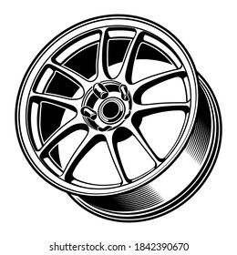 car wheel rim vector silhouette, icon, logo, monochrome, color in black and transparent for conceptual design