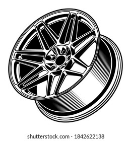 car wheel rim vector silhouette, icon, logo, monochrome, color in black and transparent for conceptual design