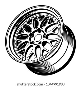 car wheel rim vector silhouette, icon, logo, monochrome, color in black and transparent for conceptual design