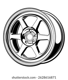 silhueta de vetor de aro de roda de carro, ícone, logotipo, monocromático, cor em preto e transparente para design conceitual. Roda de liga vetorial. Ícone de autopeças de silhueta única do grande conjunto de carros - vetor de estoque