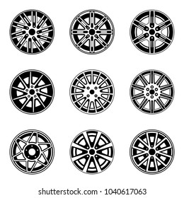 Car wheel and rims icon set. Vector illustration