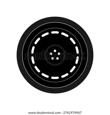 Car wheel schematic image, light alloy wheel rim of a conventional civilian car, isolated on white background