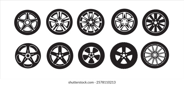 Car wheel set illustration on white background.  Car wheel set vector icon.