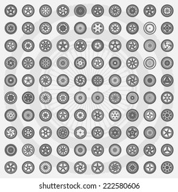 Car wheel set. Rims icons