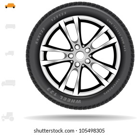 Car wheel. Shadow and icons are in the separate layer.