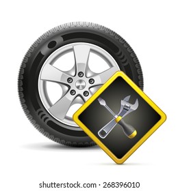 Car wheel and sign, vector