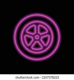 Car wheel simple icon. Flat desing. Purple neon on black background.ai