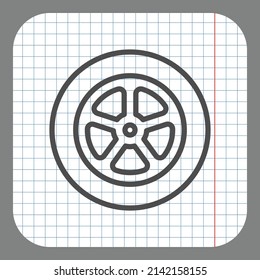 Car wheel simple icon. Flat desing. On graph paper. Grey background.ai
