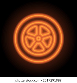 Car wheel simple icon. Flat design. Orange neon on black background.ai