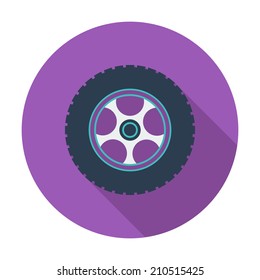 Car wheel. Single flat color icon. Vector illustration.