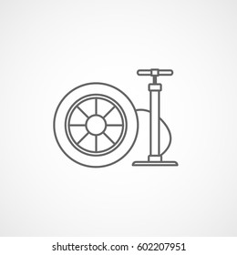 Car Wheel Tire And Air Pump Line Icon On White Background