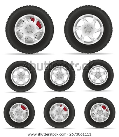 car wheel tire from the disk set icons cartoon stock vector illustration isolated on white background