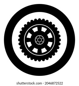 Car wheel Tire icon in circle round black color vector illustration solid outline style image