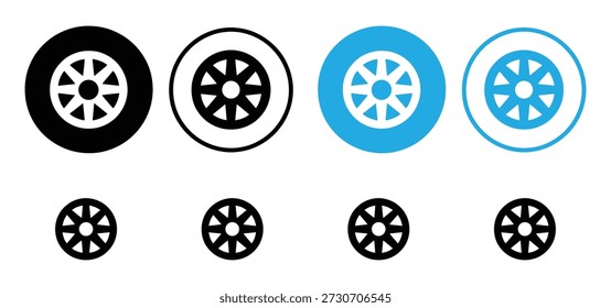Roda de carro e pneu Ícone Set Vetor Borda automotiva e símbolos de transporte

