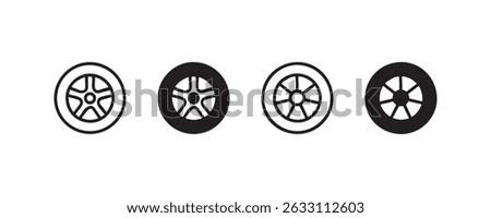 Car wheel and tire icon set in flat style Vector