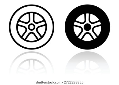 Vetor de ícone de roda e pneu. Ícone de roda de carro vetor de sombra branca. silhueta de roda e estilo de linha. Ilustração vetorial.