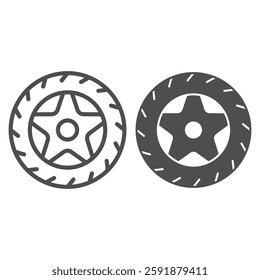 Car wheel tire line and solid icon, car service concept. Vector graphics. Changing car tires, repair sign on white background, outline style icon for mobile or web design