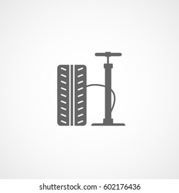 Car Wheel Tire And Pump Flat Icon On White Background