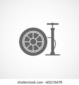 Car Wheel Tire And Pump Flat Icon On White Background