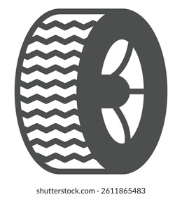 Car wheel with tire solid icon, tires fitting concept. Vector graphics. Wheel disc with rubber tire, car service sign on white background, glyph style icon for mobile or web design