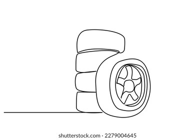 car wheel tire store advertisement set nobody line