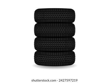 Car Wheel or Car Tire. Vector Illustration Isolated on White Background. 