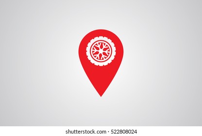 Car wheel tires service icon on map pointer.