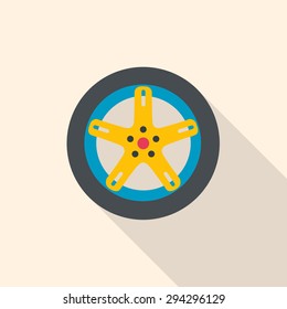 Car wheel / tyre flat design with long shadow.