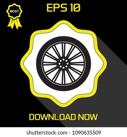 Car Wheel Vector Flat  Icon on black background, simple sign
