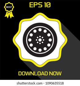 Car Wheel Vector Flat  Icon on black background, simple sign