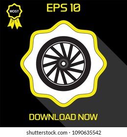 Car Wheel Vector Flat  Icon on black background, simple sign