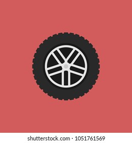 Car wheel vector flat symbol or icon on red background