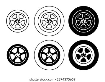 Car wheel vector icon set. Tyre rim icon for ui designs.