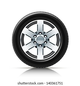 car wheel vector illustration isolated on white background EPS10. Transparent objects and opacity masks used for shadows and lights drawing