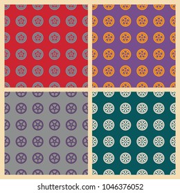 Car wheel vector illustration on a seamless pattern background. Set of elements
