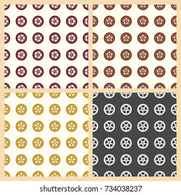 Car wheel vector illustration on a seamless pattern background. Set of elements