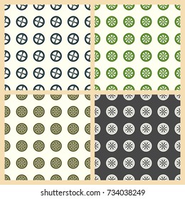 Car wheel vector illustration on a seamless pattern background. Set of elements