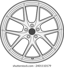 Car wheel vector image line art 