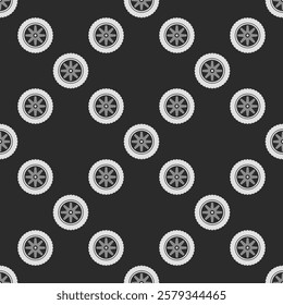 Car wheel vector seamless pattern - Auto rim and tire vector concept background