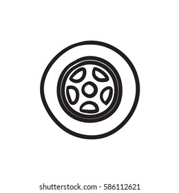 Car wheel vector sketch icon isolated on background. Hand drawn Car wheel icon. Car wheel sketch icon for infographic, website or app.