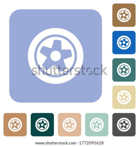 Car wheel white flat icons on color rounded square backgrounds