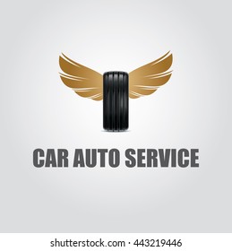 Car wheel with wings logo. Vector logo design.