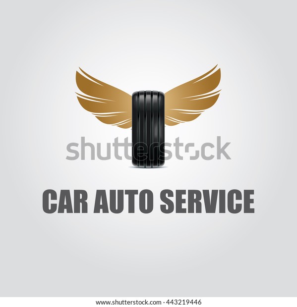 Car wheel with\
wings logo. Vector logo\
design.