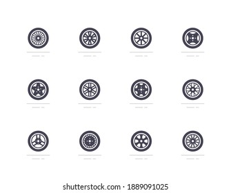 Car wheels icons, 12 basic icons.