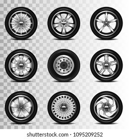 Car wheels icons detailed photo realistic vector set