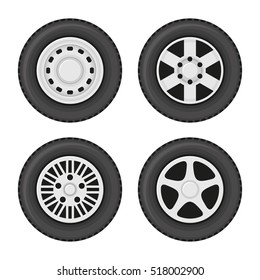 Car Wheels Icons Set on White Background. Vector