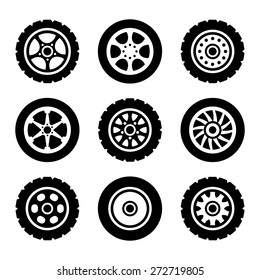 Car wheels icons set. Vector illustration. Isolated on white background.